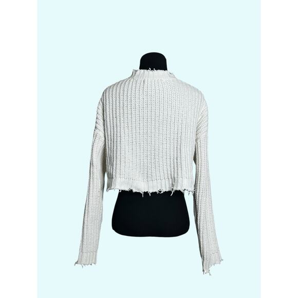 Forever 21 off white long sleeves semi distressed cropped sweater size Small - Picture 5 of 9